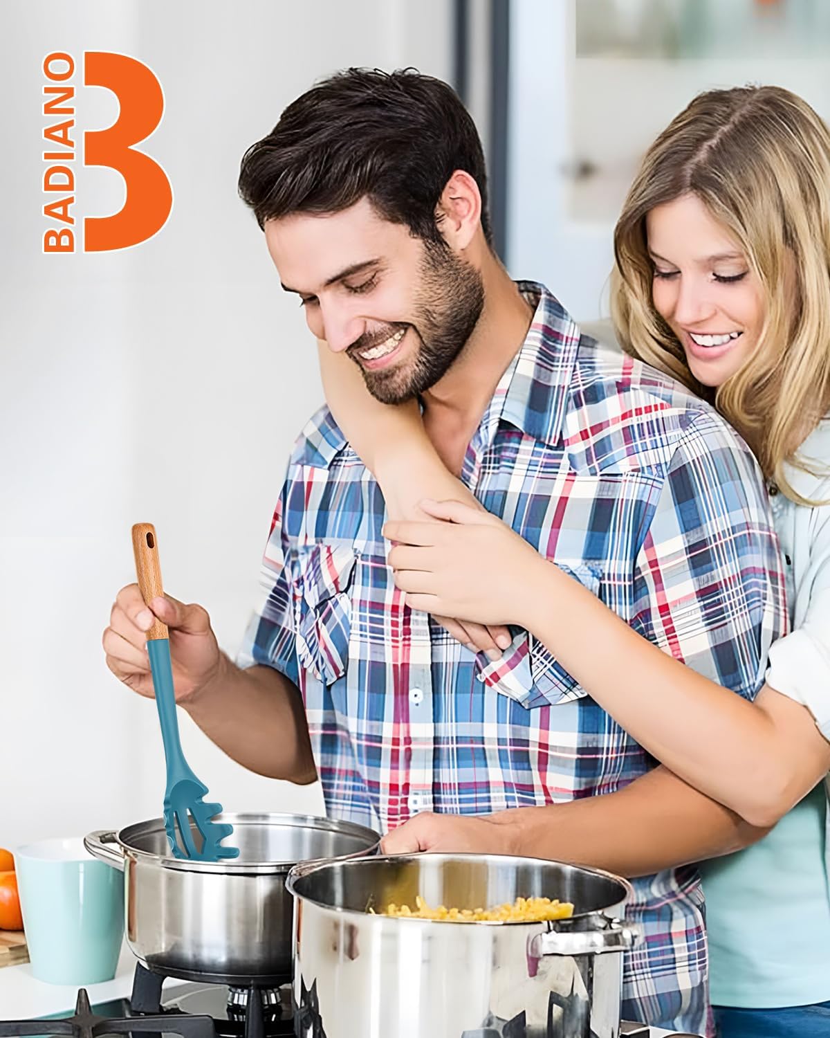 Silicone Pasta Fork, Kitchen Heat Resistant Noodle Spoon Server, BPA Free Spaghetti Strainer,12.8