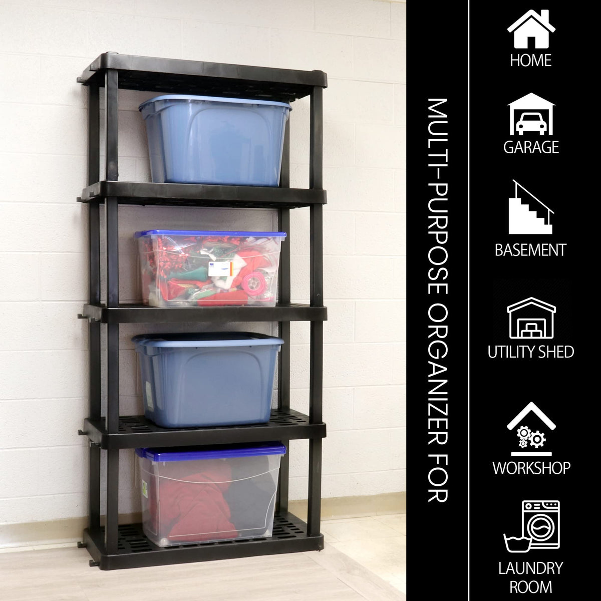 Koolatron Oskar Small Interlocking Shelving Unit, 5-Tier, Tool-Free Assembly, Heavy Duty Storage