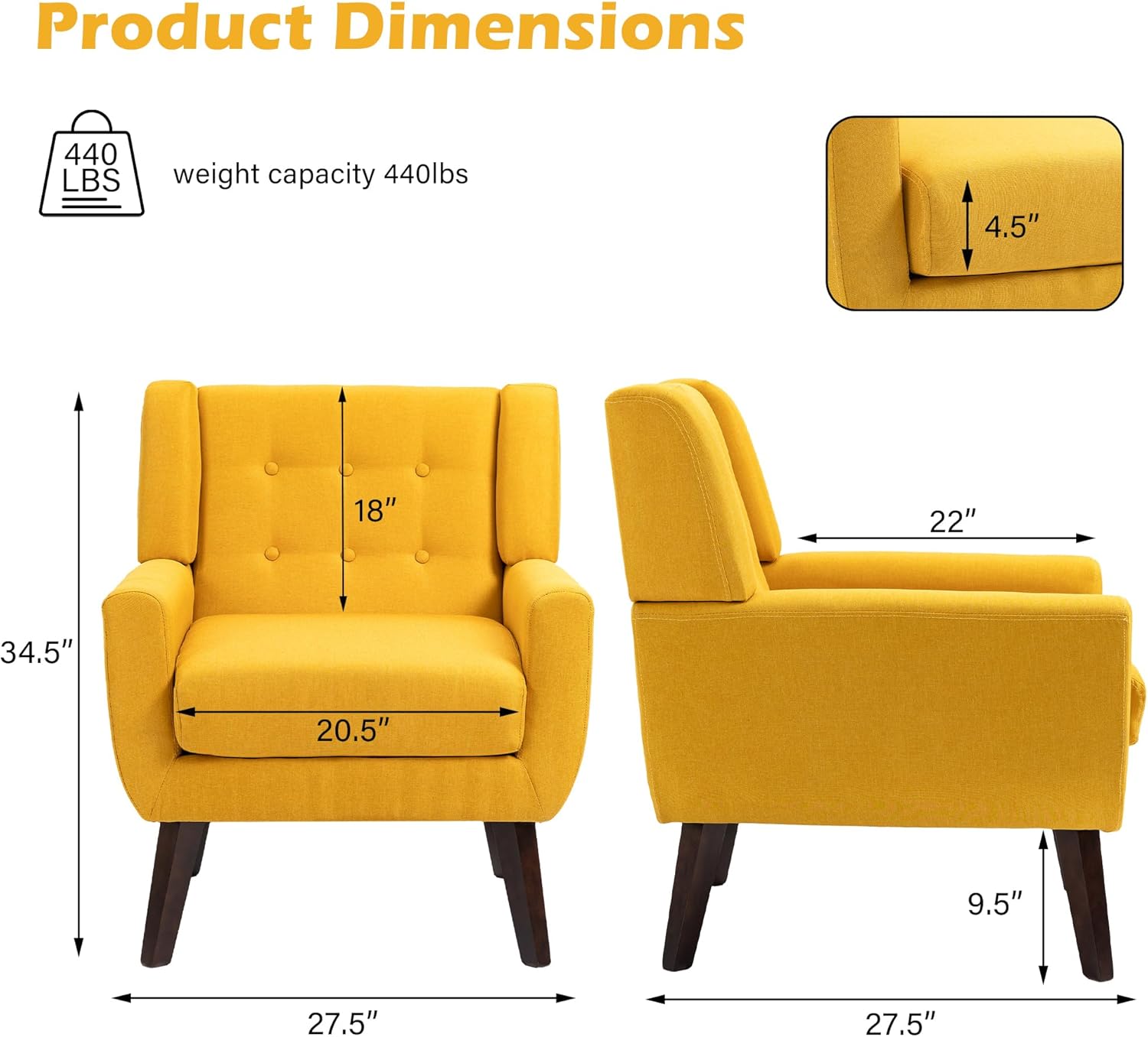 UIXE Accent Chair, Modern Upholstered Armchair in Fabric for Living Room, Comfy Club Arm Chairs