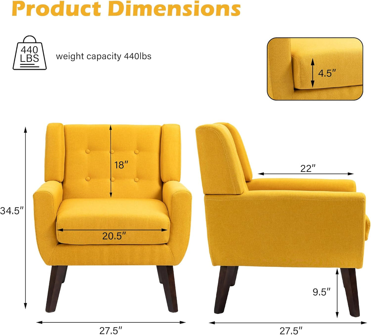 UIXE Accent Chairs Set of 2, Modern Armchair Upholstered Arm Chair in Fabric for Living Room, Comfy
