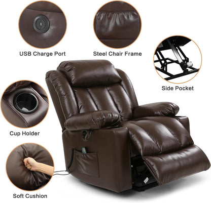 Power Lift Recliner Chair for Elderly Breathable Leather Recliner Chair with Massage and Heat for