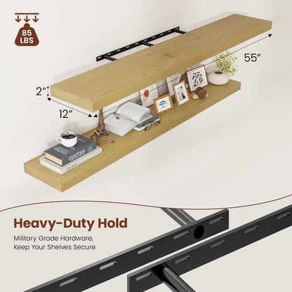 12 Inch Deep Floating Shelves 55 inch Long, 55 x 12 Wide Wall Shelves with Invisible Brackets