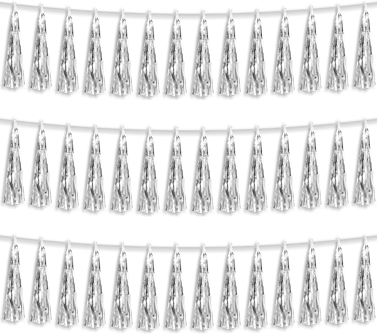 3P Silver Foil Fringe Metallic Tassel Streamers Banner Tassel Garland for Parade Floats