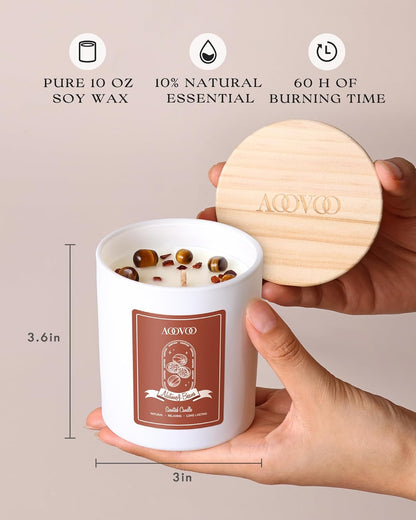 AOOVOO Nutmeg Beans Scented Candles for Women - Aromatherapy Candle with Crystals Inside, 10oz Soy