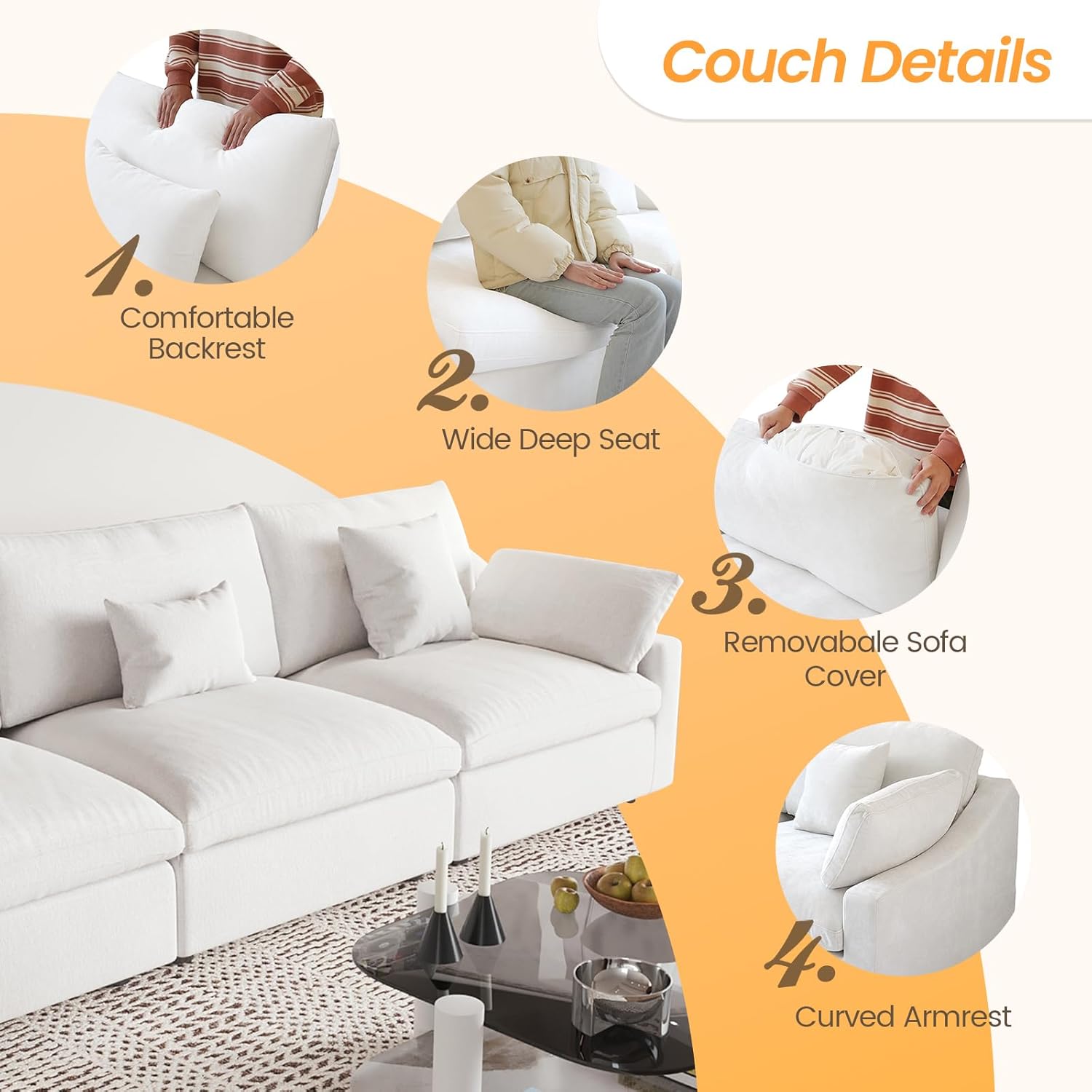 JACH Sectional Couches for Living Room, Cloud Sectional Couch with Deep Seat, Down Filled Modular