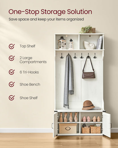 VASAGLE Hall Tree with Bench and Shoe Storage, Coat Rack with Shoe Bench, Shoe Cabinet, 2 Open