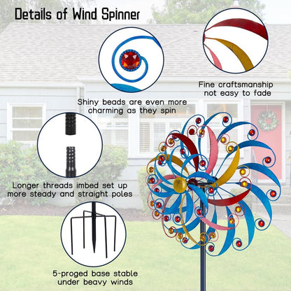 DREAMYSOUL Wind Spinners Outdoor, 20 Inches Dia Extra Large Metal Wind Spinner, Colorful Windmills