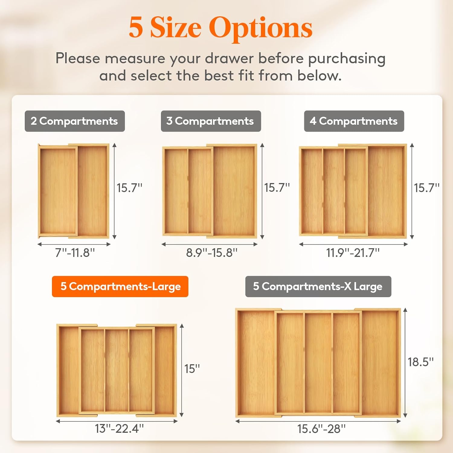 Lifewit Utensil Organizer for Kitchen Drawer, Expandable Cooking Utensil Tray, Bamboo Cutlery
