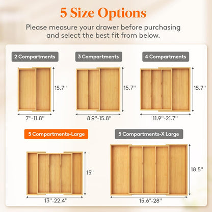Lifewit Utensil Organizer for Kitchen Drawer, Expandable Cooking Utensil Tray, Bamboo Cutlery