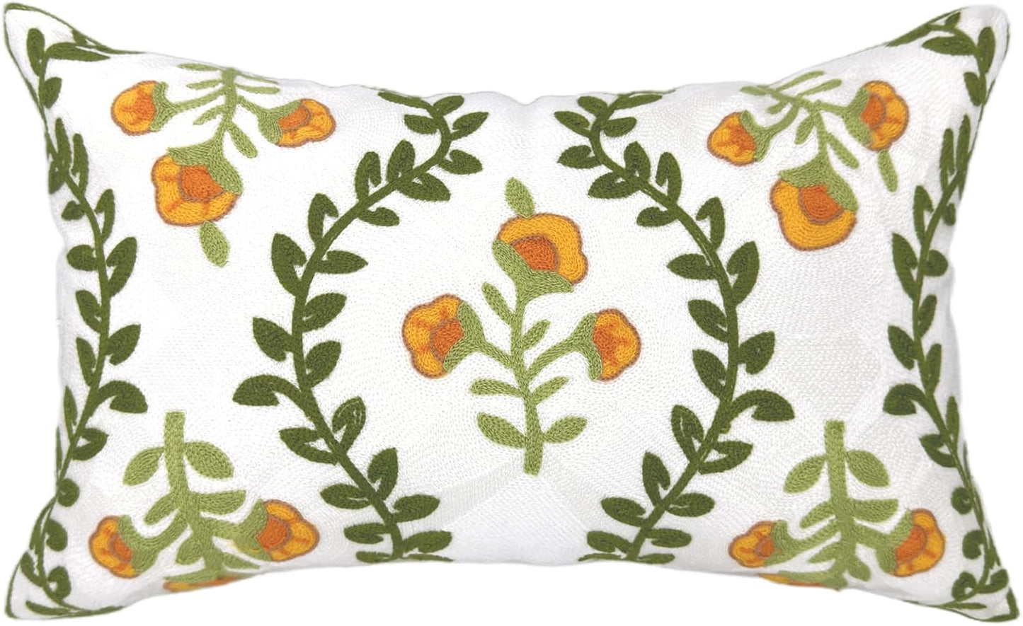 Alysheer Flower Embroidered Summer Decorative Lumbar Throw Pillow Cover 12"x 20", Farmhouse Cottage