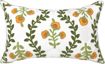 Alysheer Flower Embroidered Summer Decorative Lumbar Throw Pillow Cover 12"x 20", Farmhouse Cottage