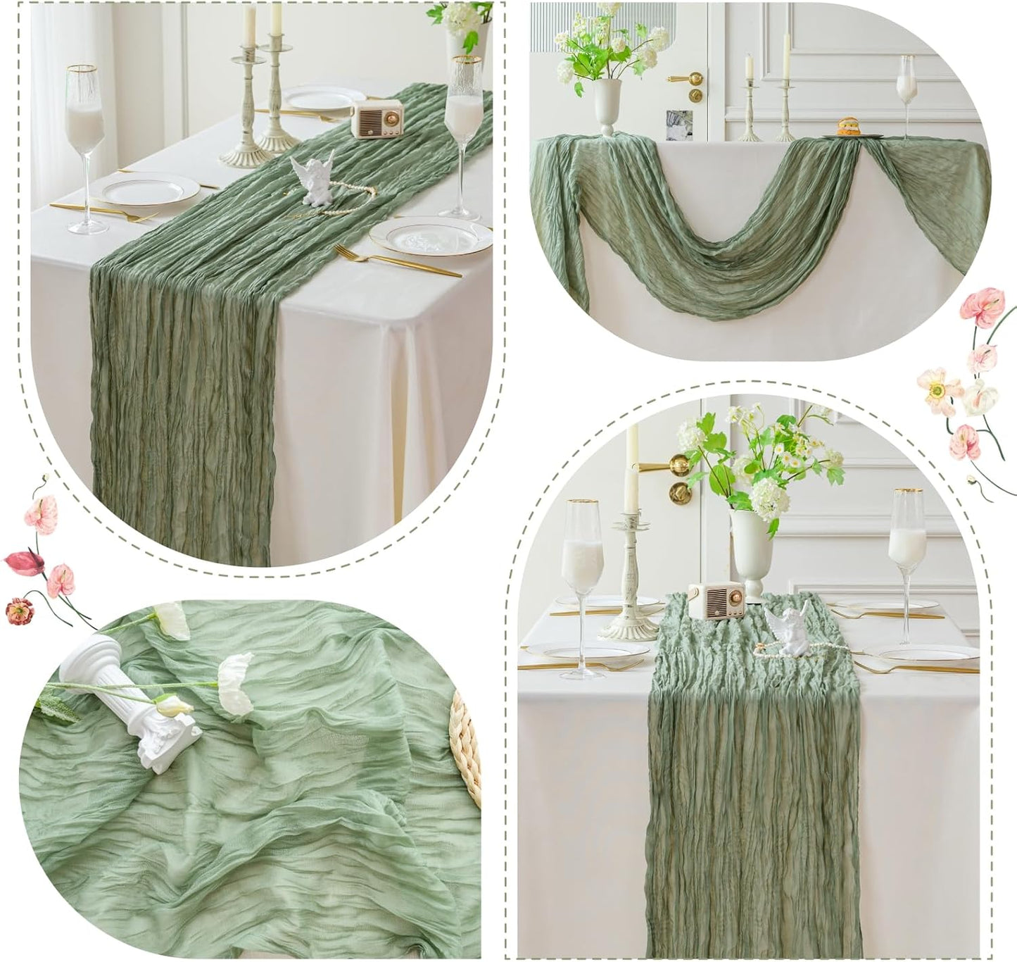 Sioloc 1 Pack Sage Green Cheesecloth Table Runner Fall Autumn Decor for Home 10ft Table Cloth for