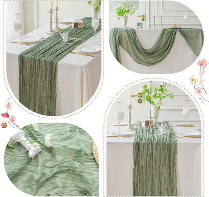Sioloc 1 Pack Sage Green Cheesecloth Table Runner Fall Autumn Decor for Home 10ft Table Cloth for