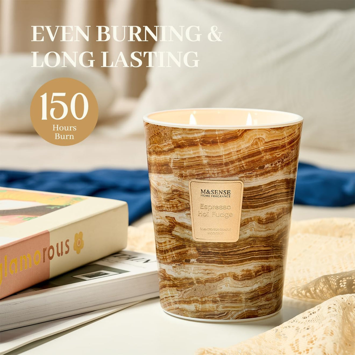 M&SENSE EspressHotFudge Scented Candles for Home, 3-Wick Highly Scented Jar Candles, Extra Large