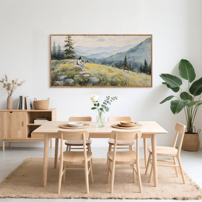 Aurlan Christian Jesus with Lost Sheep Wall Art(40"x20"), Boho Religious Lamb The Good Shepherd