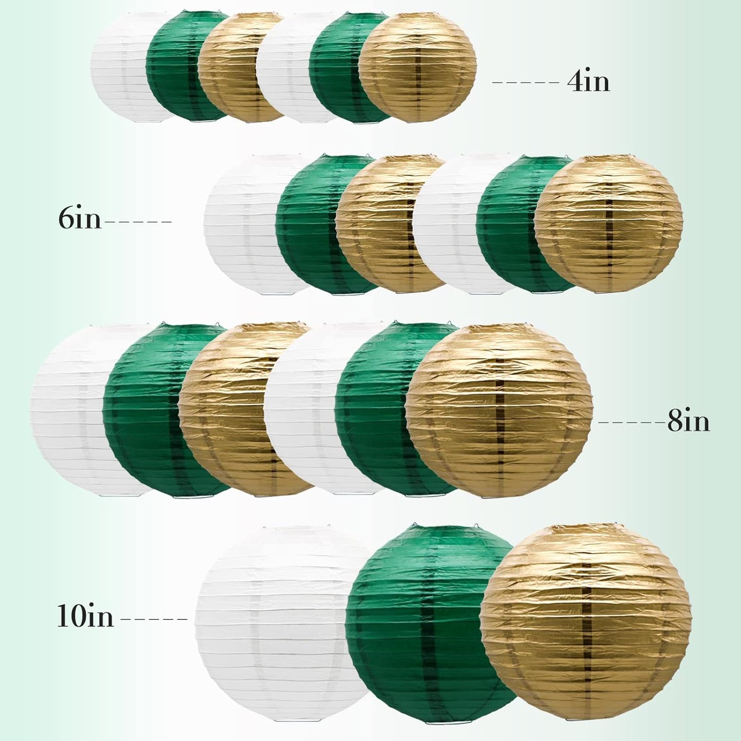 ADLKGG Green Gold Paper Lanterns Party Decorations, Round Hanging Lantern for St. Patrick's Day