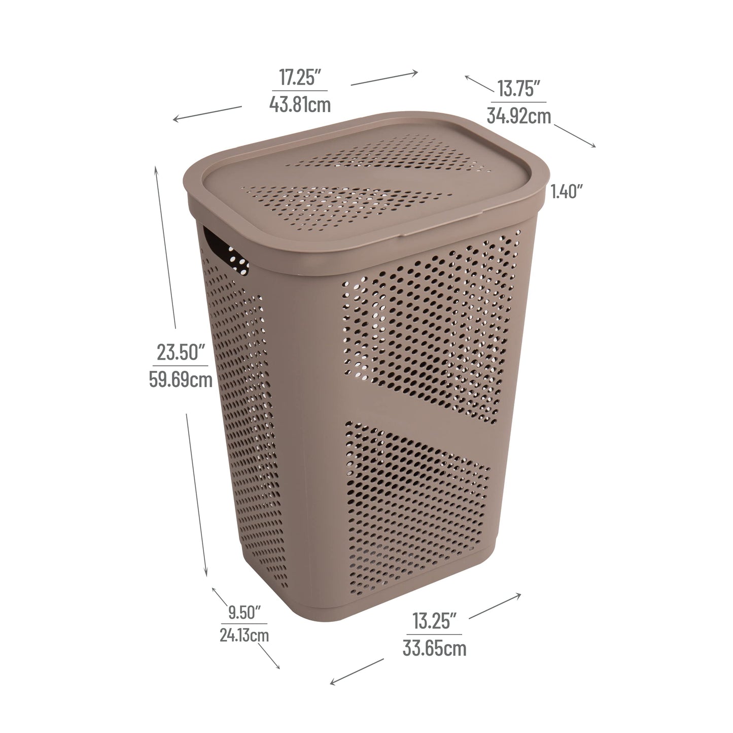 Mind Reader 60L Slim Laundry Hamper, Clothes Basket, Lid, Ventilated, Plastic, Set of 2, Tan
