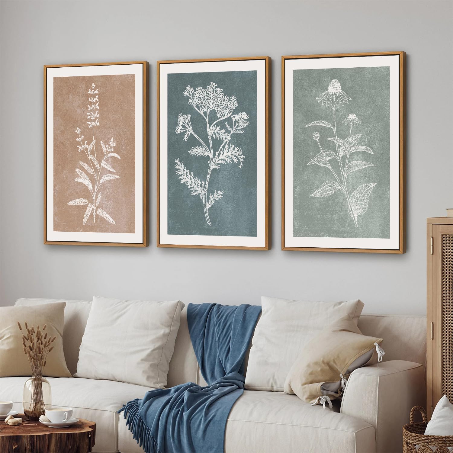 SIGNINART Neutral Botanical Framed Canvas Wall Art Set, Vintage Floral Wall Decor, Boho Minimalist