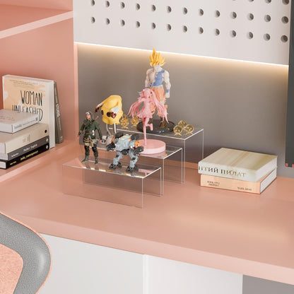 Clear Display Risers Shelf 3pcs, Countertop Rectangular Acrylic Display Storage Organizer, Acrylic