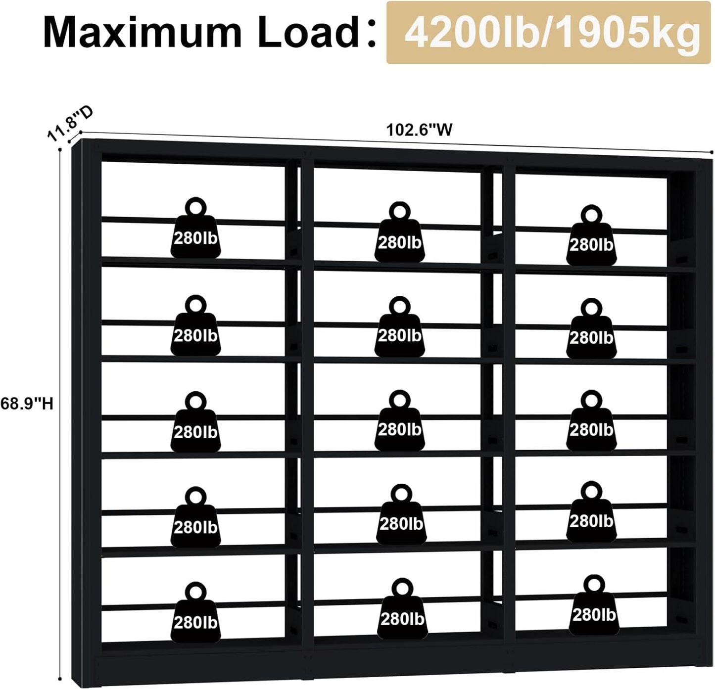 5-Tier Industrial Bookshelf, Black Bookcases and Bookshelves,Tall Metal Book Shelf Storage