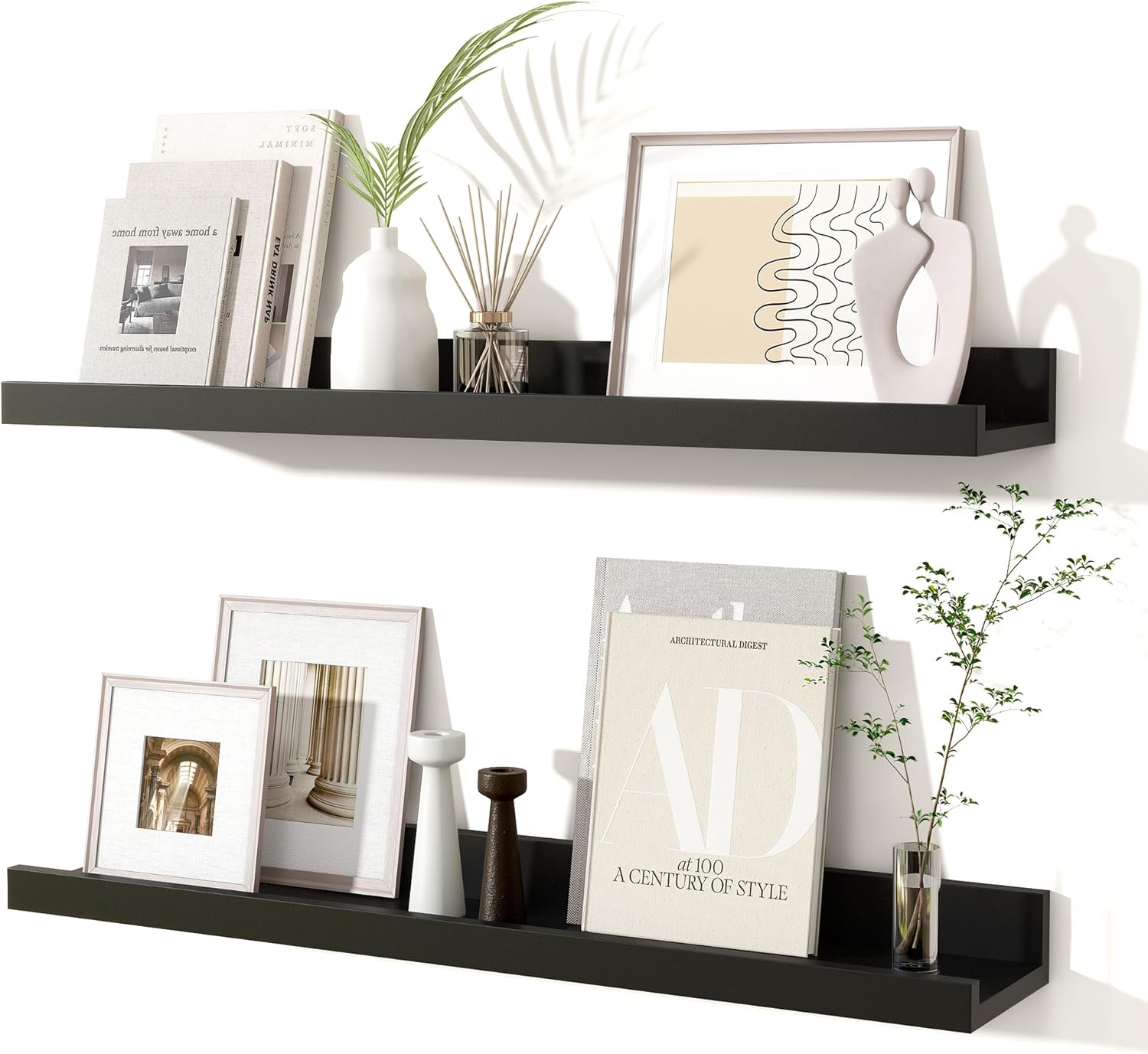 Fun Memories Picture Ledge Shelves Set of 2, 24 Inch Rustic Wall Mounted Floating Shelves with Lip