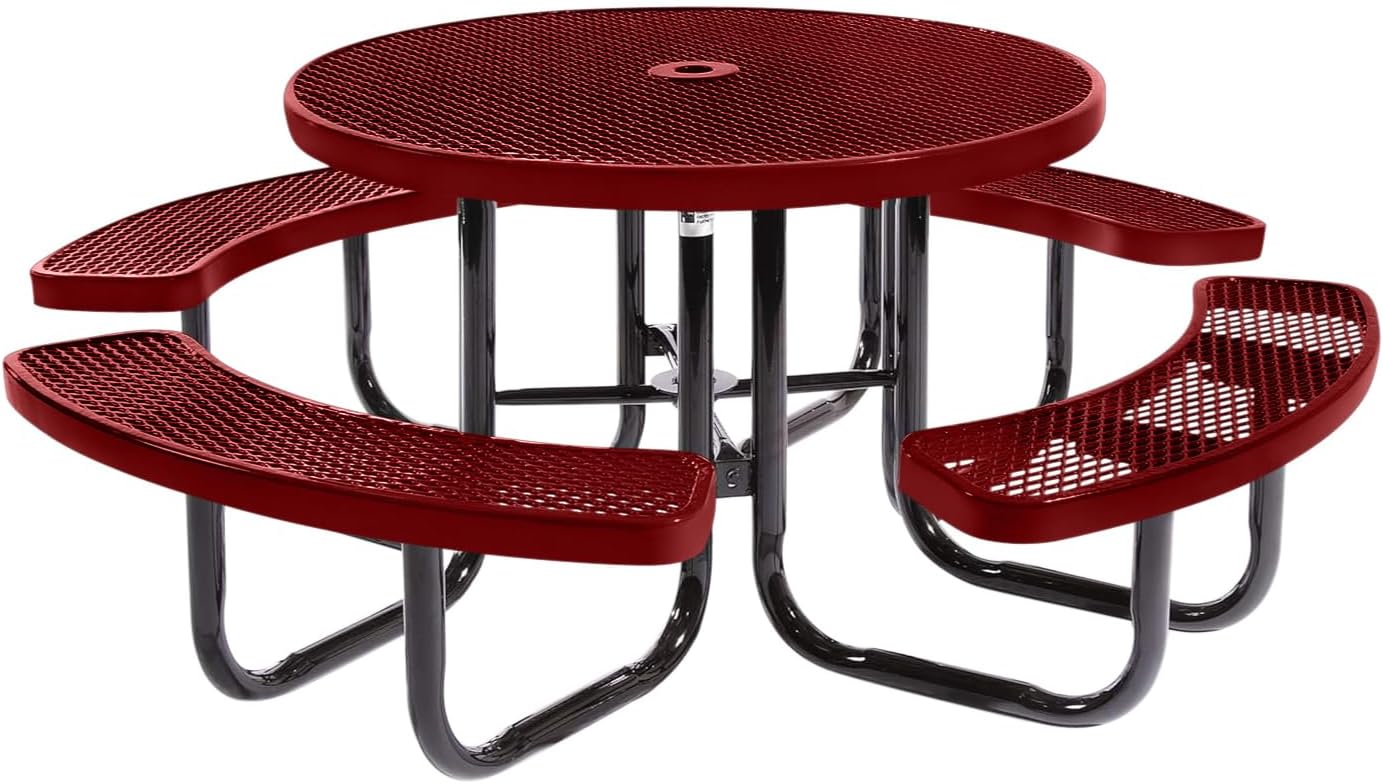 Coated Outdoor Furniture Heavy-Duty Portable Outdoor Picnic Table with Umbrella Hole, Expanded