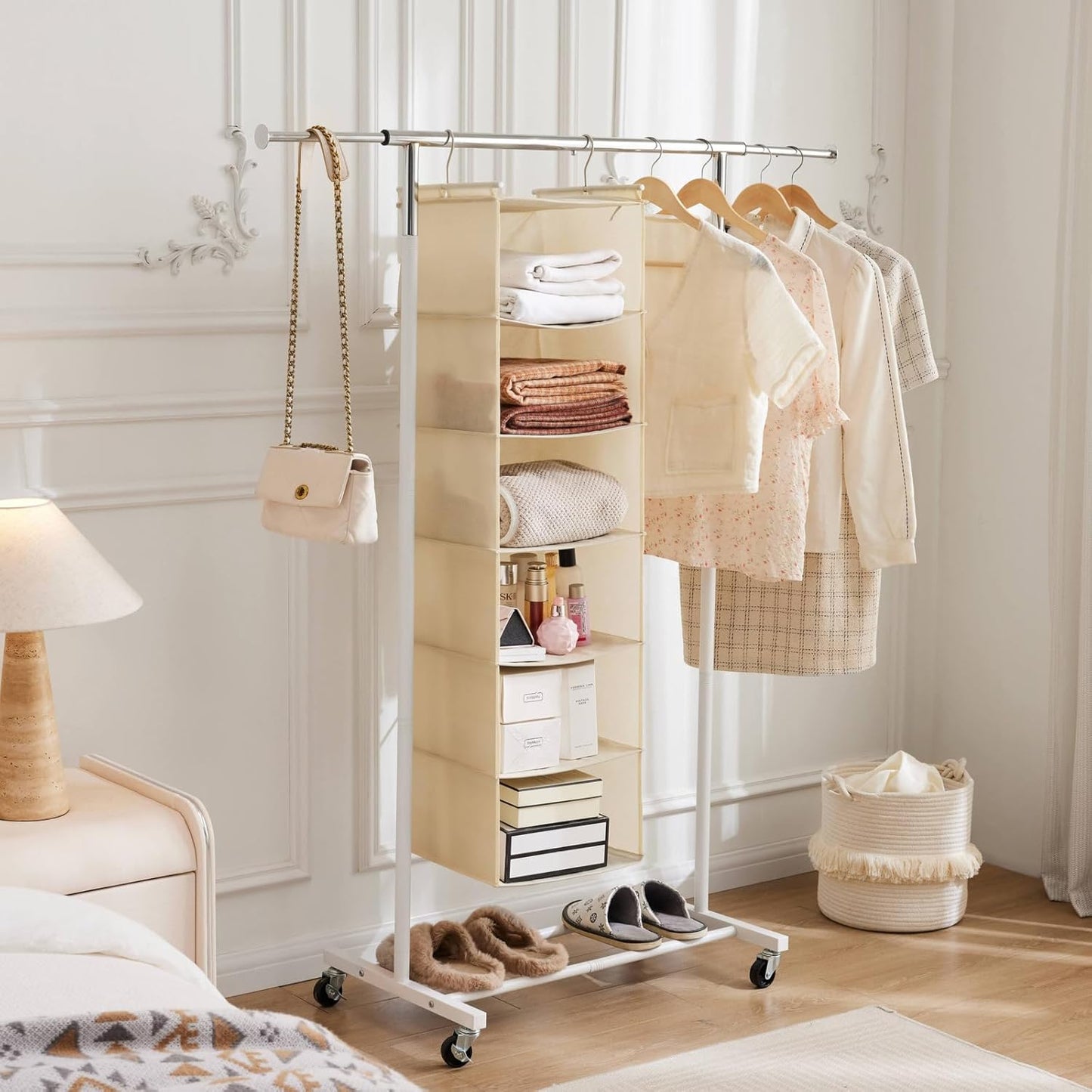 MAX Houser 6 Tier Shelf Hanging Closet Organizer, Closet Hanging Shelf with 2 Sturdy Hooks for