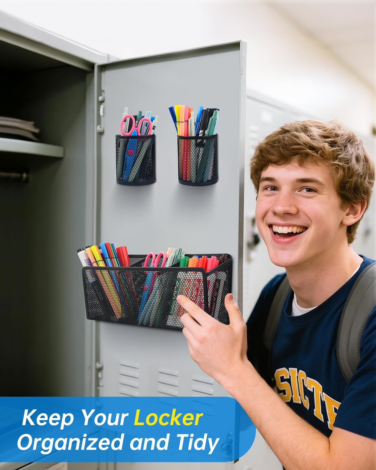 VICNOVA Magnetic Pencil Holder - Metal Pen Holder with Strong Magnets - Storage Basket Organizer
