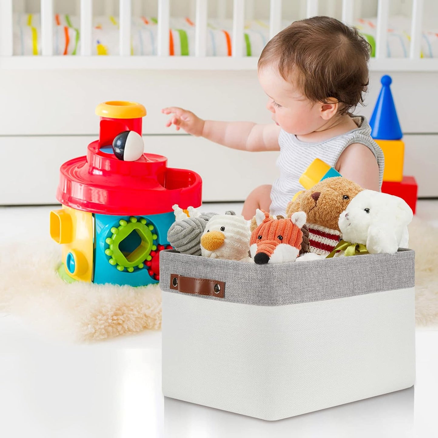 DULLEMELO Storage Baskets for Organizing, Shelves,Bedroom, Decorative Storage Bins with Leather