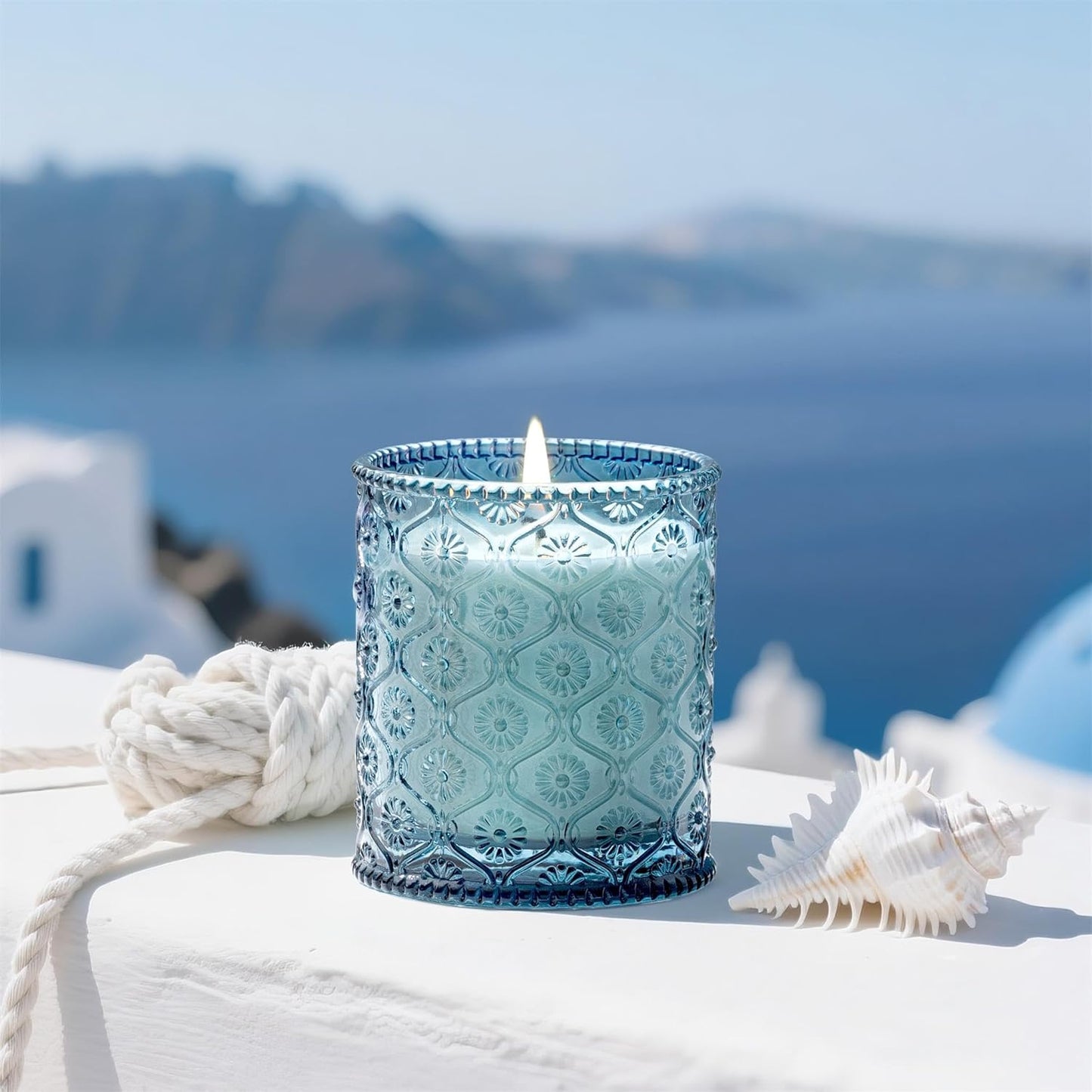 LA JOLIE MUSE Santorini Salt Air Candle - Bergamot, Sea Daffodil, Sandalwood | 6 oz Natural Soy Wax