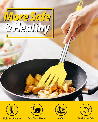 Pack of 2 Silicone Solid Turner, Non Stick Slotted Kitchen Spatulas, High Heat Resistant BPA Free