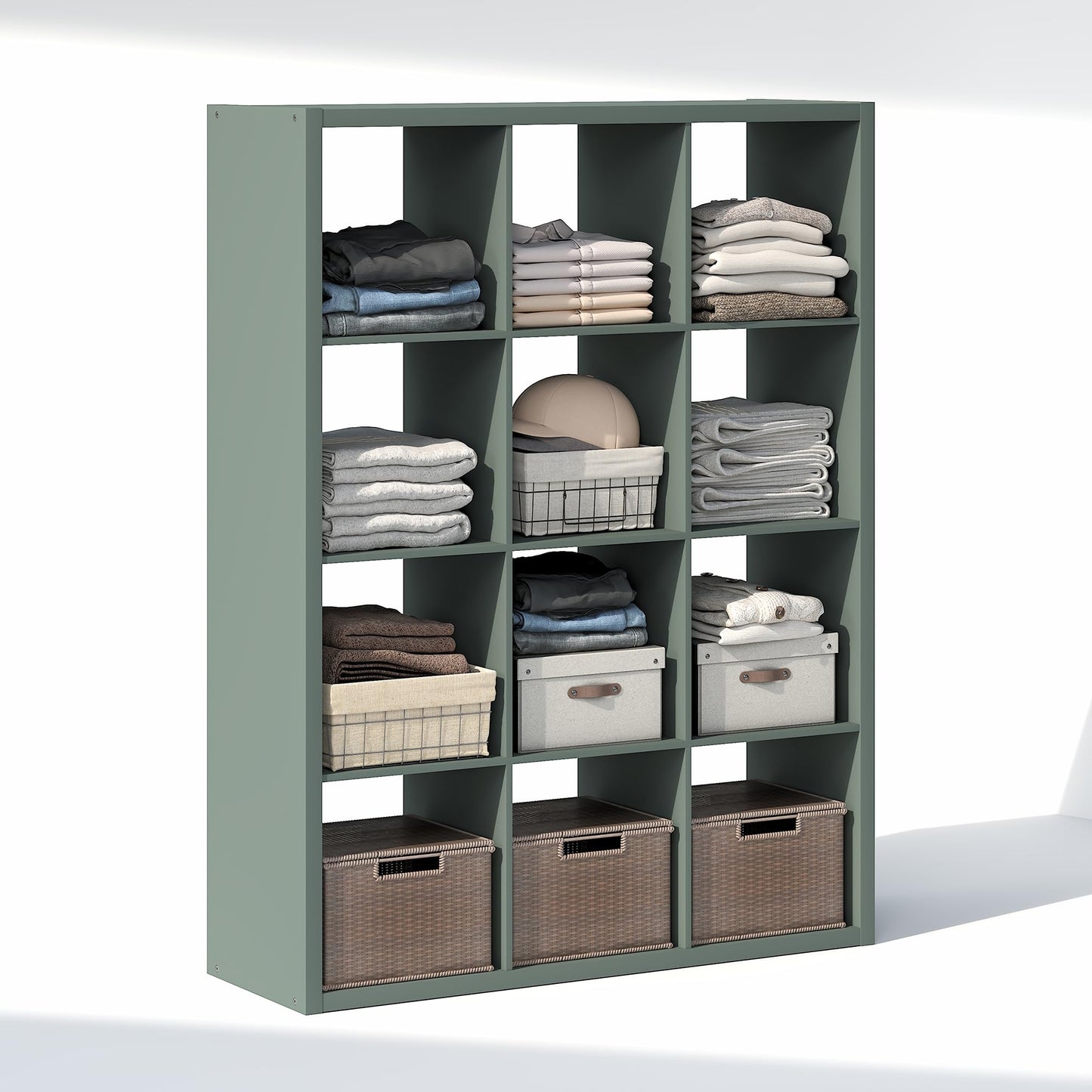 Furinno Cubic Extra Thick 12-Cube Closet Organizers and Storage, Sage Green