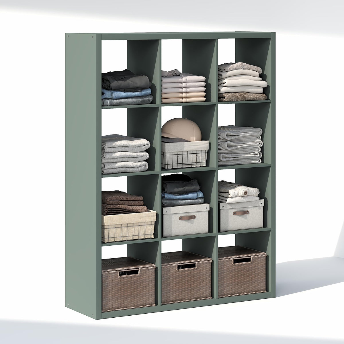 Furinno Cubic Extra Thick 12-Cube Closet Organizers and Storage, Sage Green