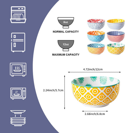 Ceramic Dessert Bowls Set - 11 Oz Porcelain Ice Cream Bowl for kitchen - 4.7 Inch Small Cereal Bowl