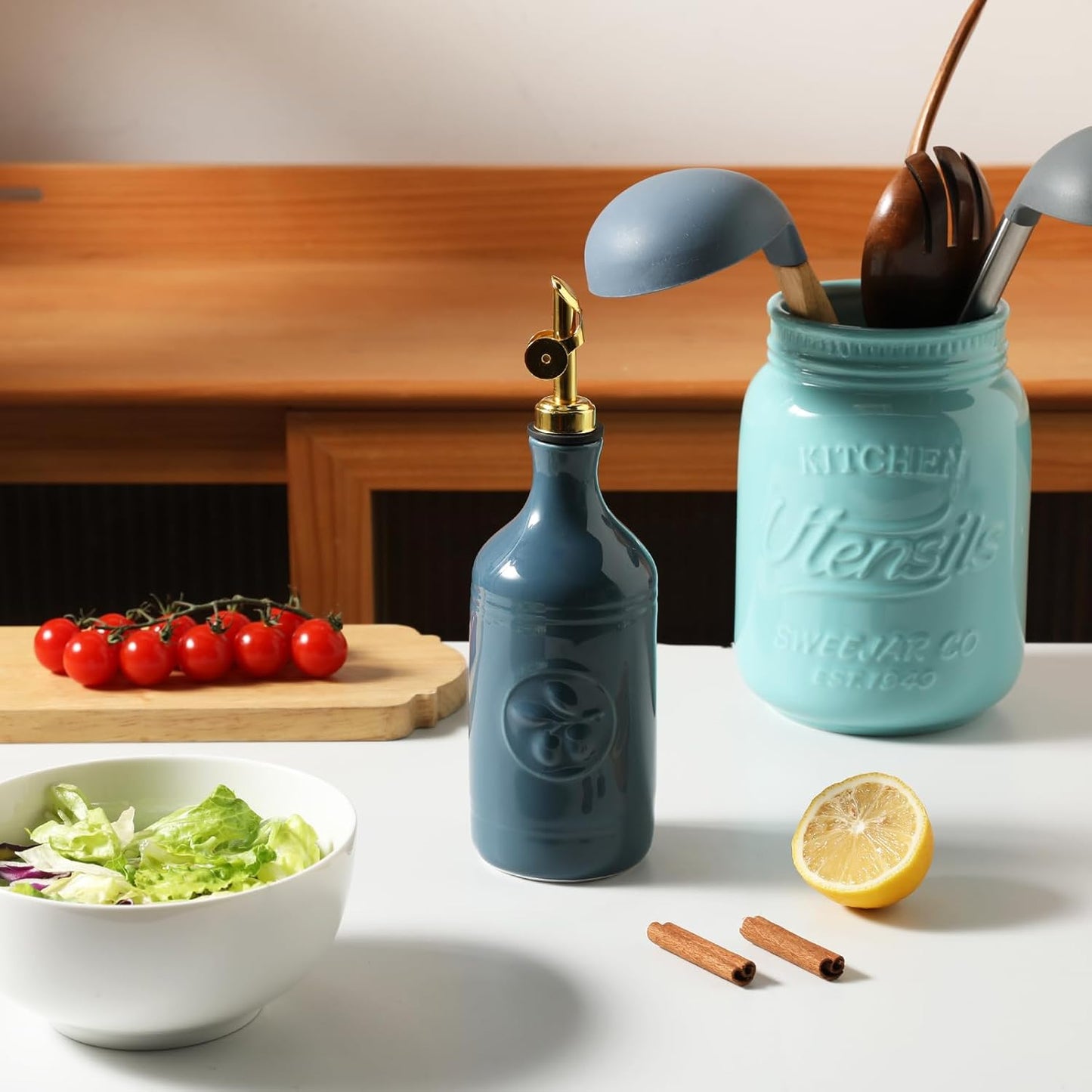 Sweejar 16 Oz Ceramic Olive Oil Dispenser Bottle, Oil Dispenser for Kitchen with Gravity Spout