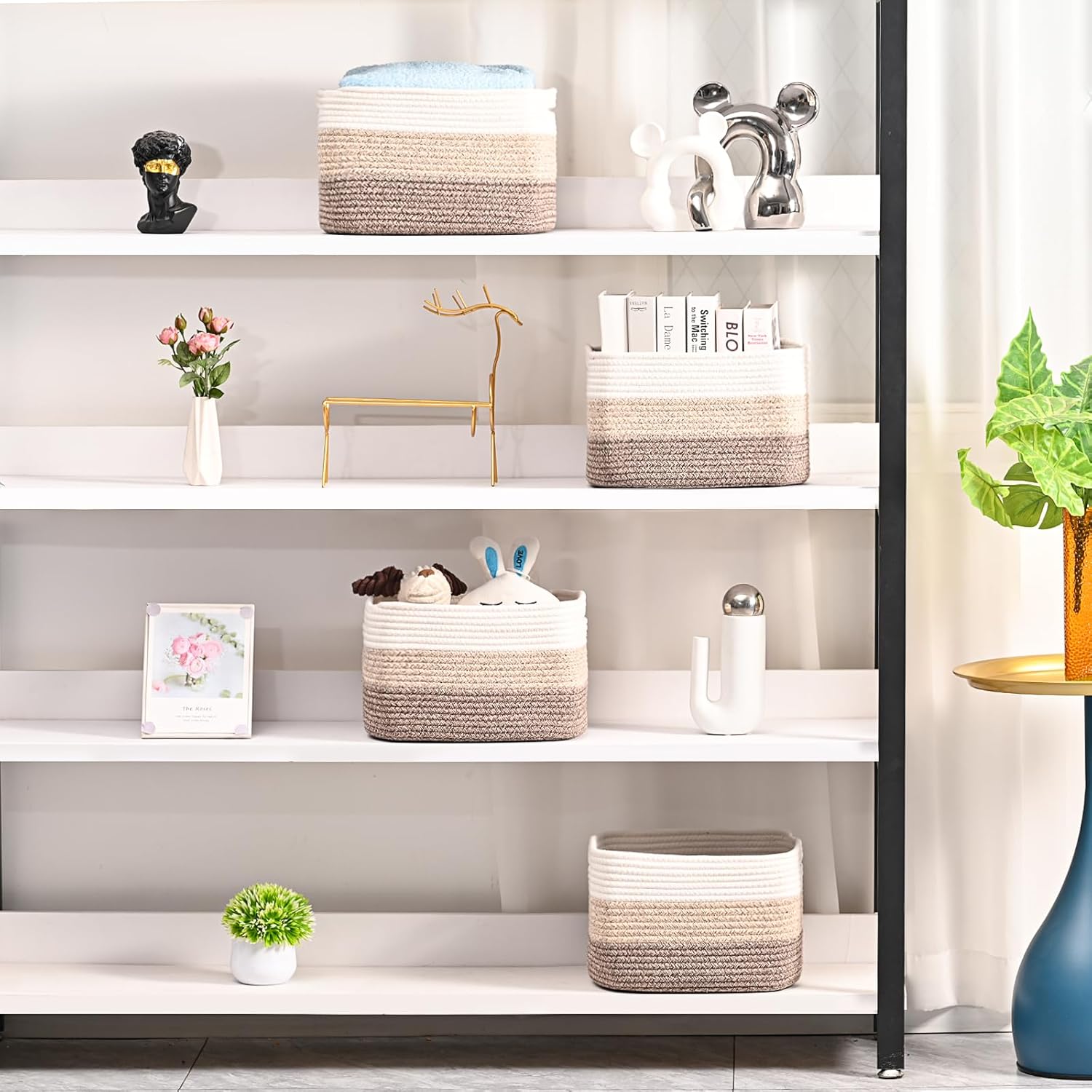 Shelf Baskets for Organizing, Storage Baskets for Shelves, Woven Baskets for Storage, Cotton Rope