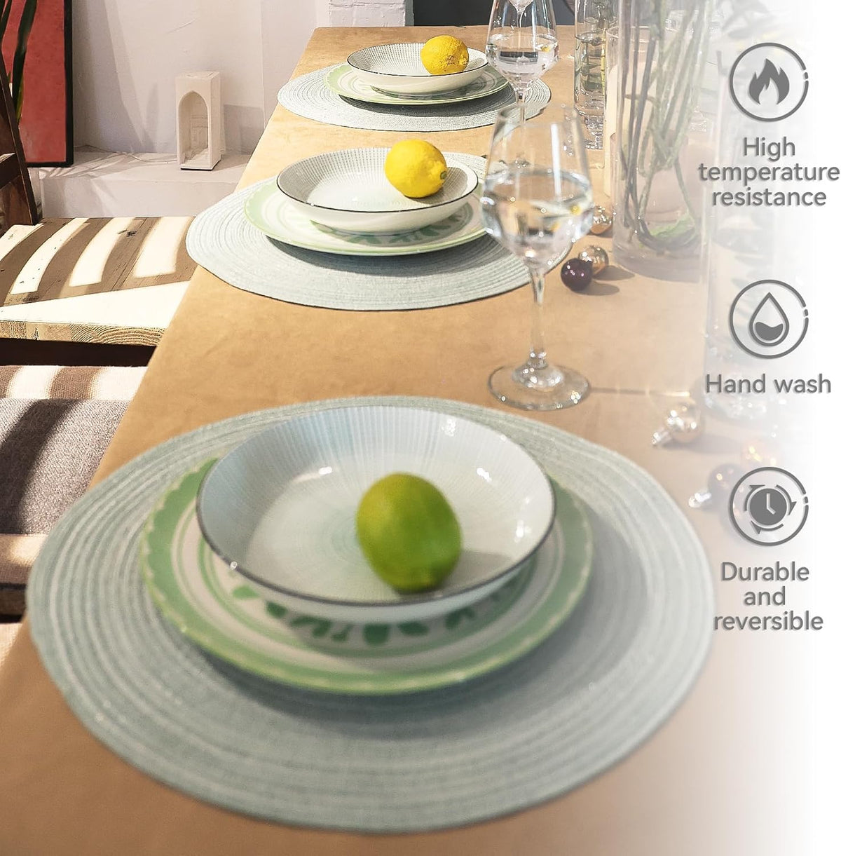 AHHFSMEI Round Braided Placemats Set of 6 Round Table Mats for Dining Tables Natural Woven Heat