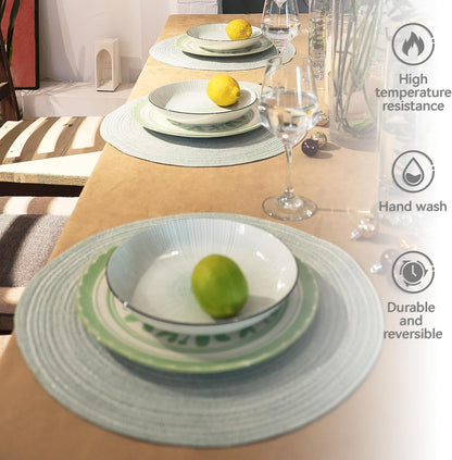 AHHFSMEI Round Braided Placemats Set of 6 Round Table Mats for Dining Tables Natural Woven Heat