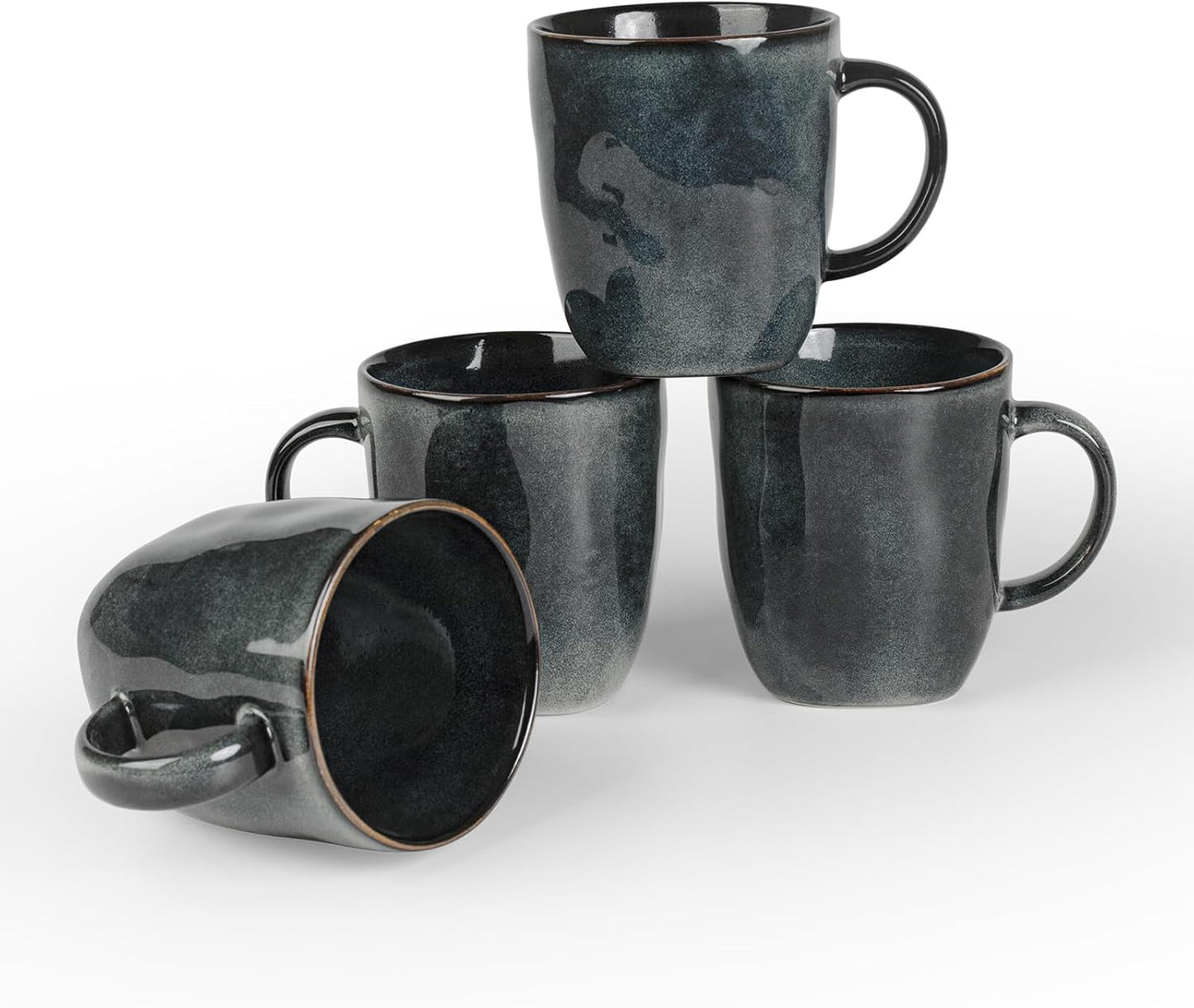 famiware Coffee Mugs Set of 4, Ocean Square 13oz Coffee Cup Set with Handle for Cocoa, Milk, Hot