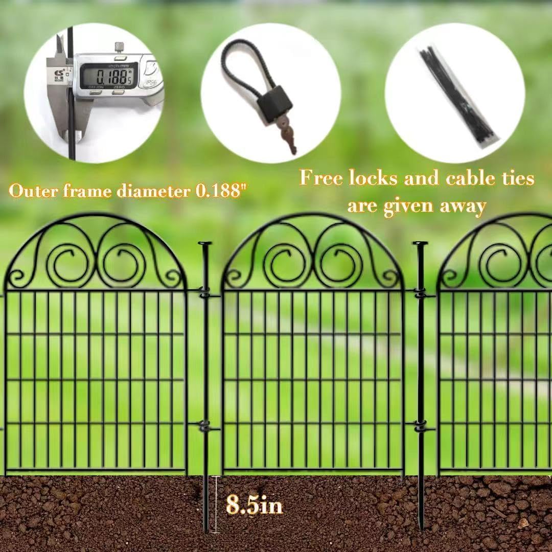 Dog Fence Outdoor for Yard, 32 in(H)×8.8 Ft(L) 4 Panels Garden Fences with Gate, Black Metal No Dig