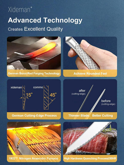 16-Piece Modern Hammered Cutlery Set with Ultra Sharp 2-in-1 Serrated Knife, 18/10 Stainless Steel