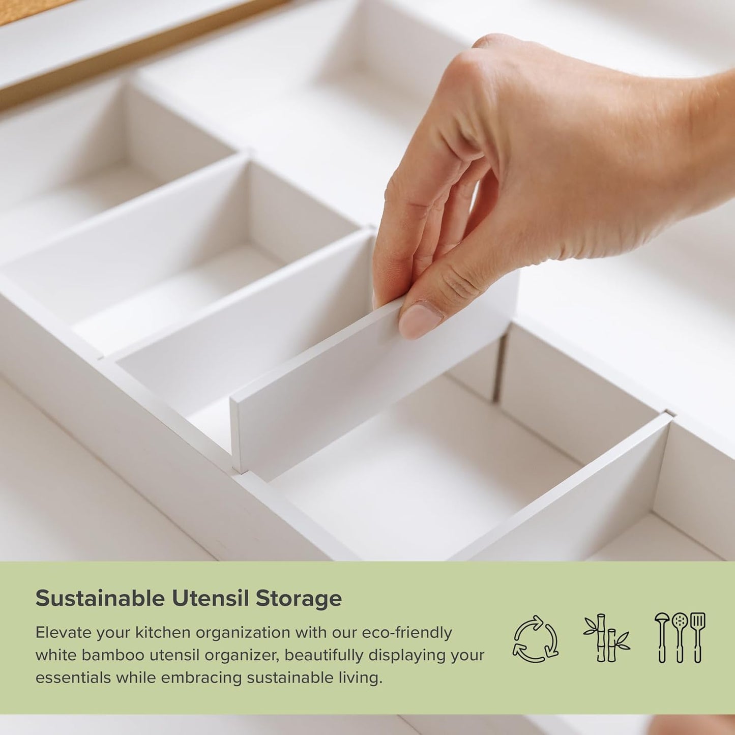 Adjustable Kitchen Drawer Organizer for Utensils and Junk, Food-Safe Contract Grade with 100%