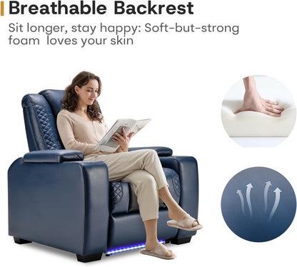 ANJ Power Home Theater Seating Set of 2, Blue Faux Leather Electric Recliner Chair with Powered