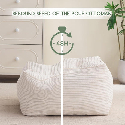 HIGOGOGO Square Stuffed Pouf Ottoman, Corduroy Poufs with Foam Chunk Filling, Furry and Fluffy Pouf