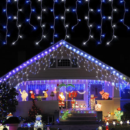 YEGUO 33ft 400 LED Blue and White Icicle Lights Outdoor Waterproof, 80 Drops Icicle String Lights