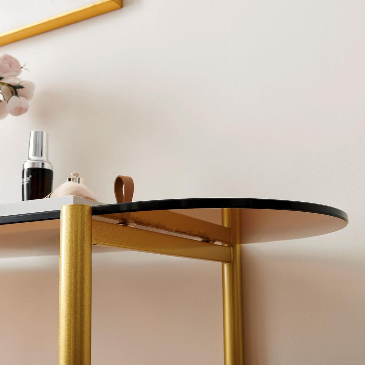 Oval Glass Console Table for Living Room, Foyer & Entrance, 2-Tiers Mid-Century Modern Sofa Table