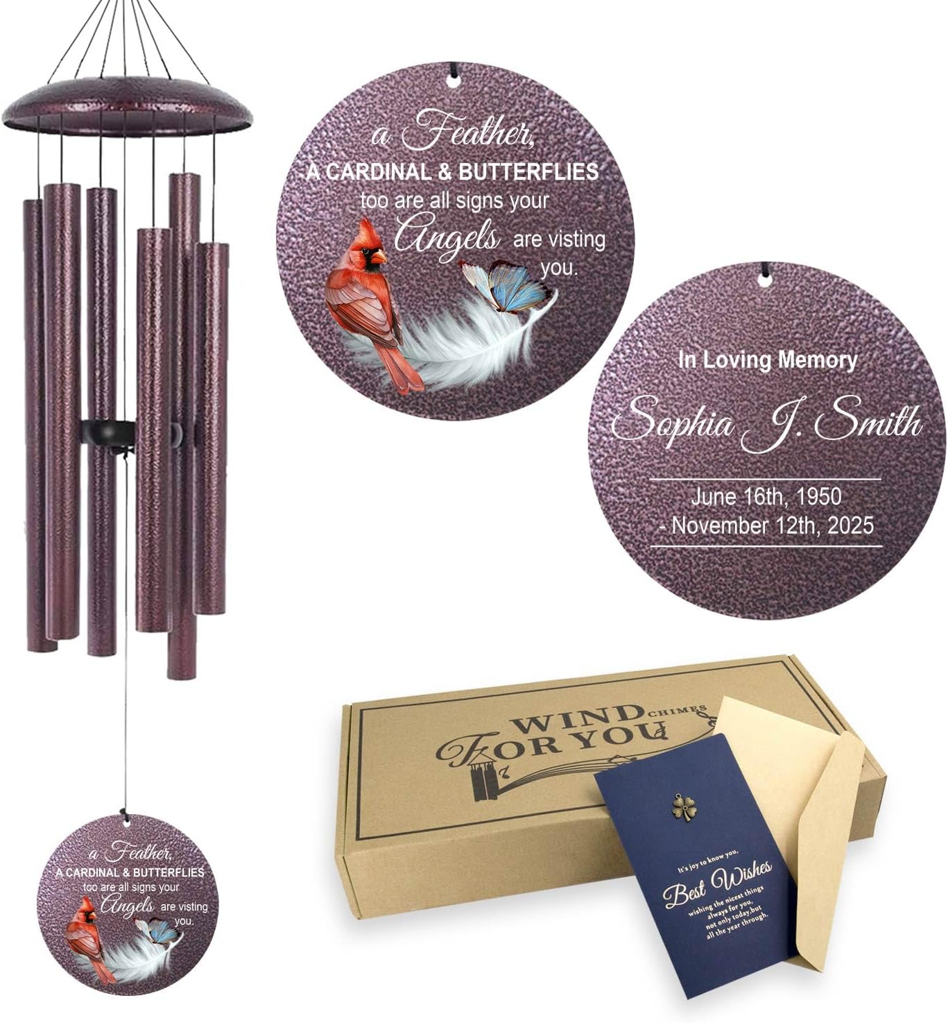 ASTARIN Custom Cardinal Wind Chimes for Loss of Lover Mom Dad, Butterfly Wind Chime Memorial
