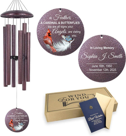 ASTARIN Custom Cardinal Wind Chimes for Loss of Lover Mom Dad, Butterfly Wind Chime Memorial