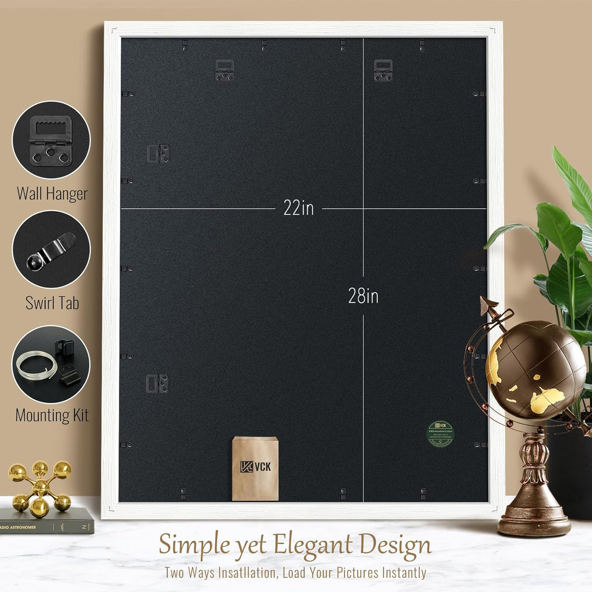 VCK 22x28 Poster Frame Set of 3 - White,Solid Wood Picture Frames, Textured Exclusive Wall Gallery
