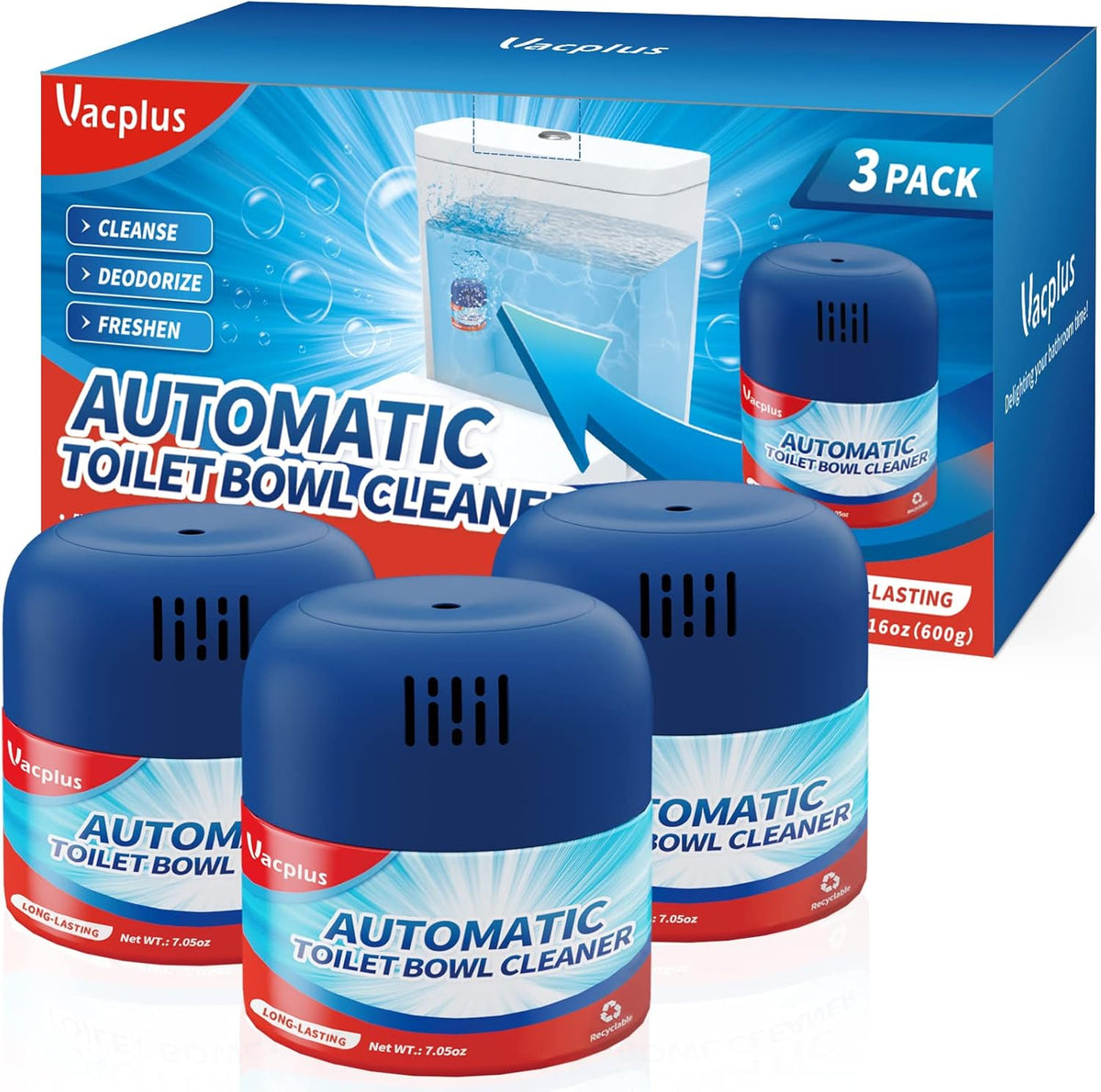 Vacplus Toilet Bowl Cleaners - 3 Pack, Krazy Clean Automatic Long-Lasting Toilet Cleaner Bottles